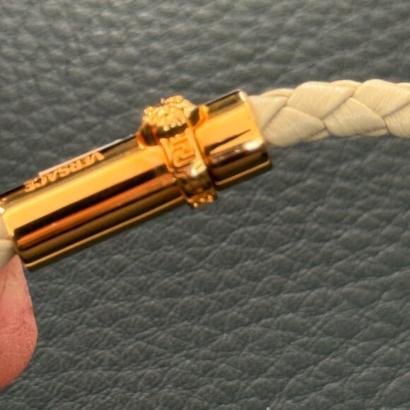 Versace Leather and Brass Medusa Head Cuff Bracelet, size Medium or Large - Picture 10 of 14